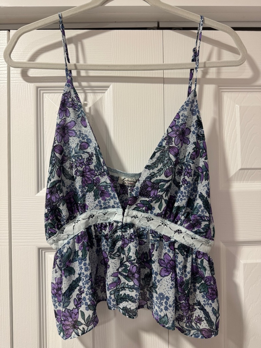 Free People Purple Floral Lace-Trim Camisole